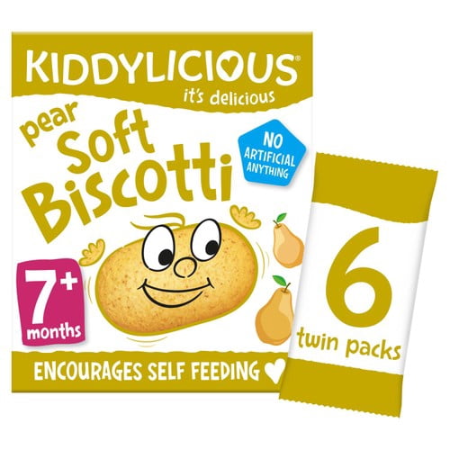 Kiddylicious Pear Soft Biscotti Baby Snacks Multi 6 x 20g, British Import (Pack of 2)