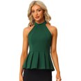 thumbnail image 1 of Chaleco peplum plisado con cuello halter sin mangas de verano para mujer Verde oscuro S, 1 of 5