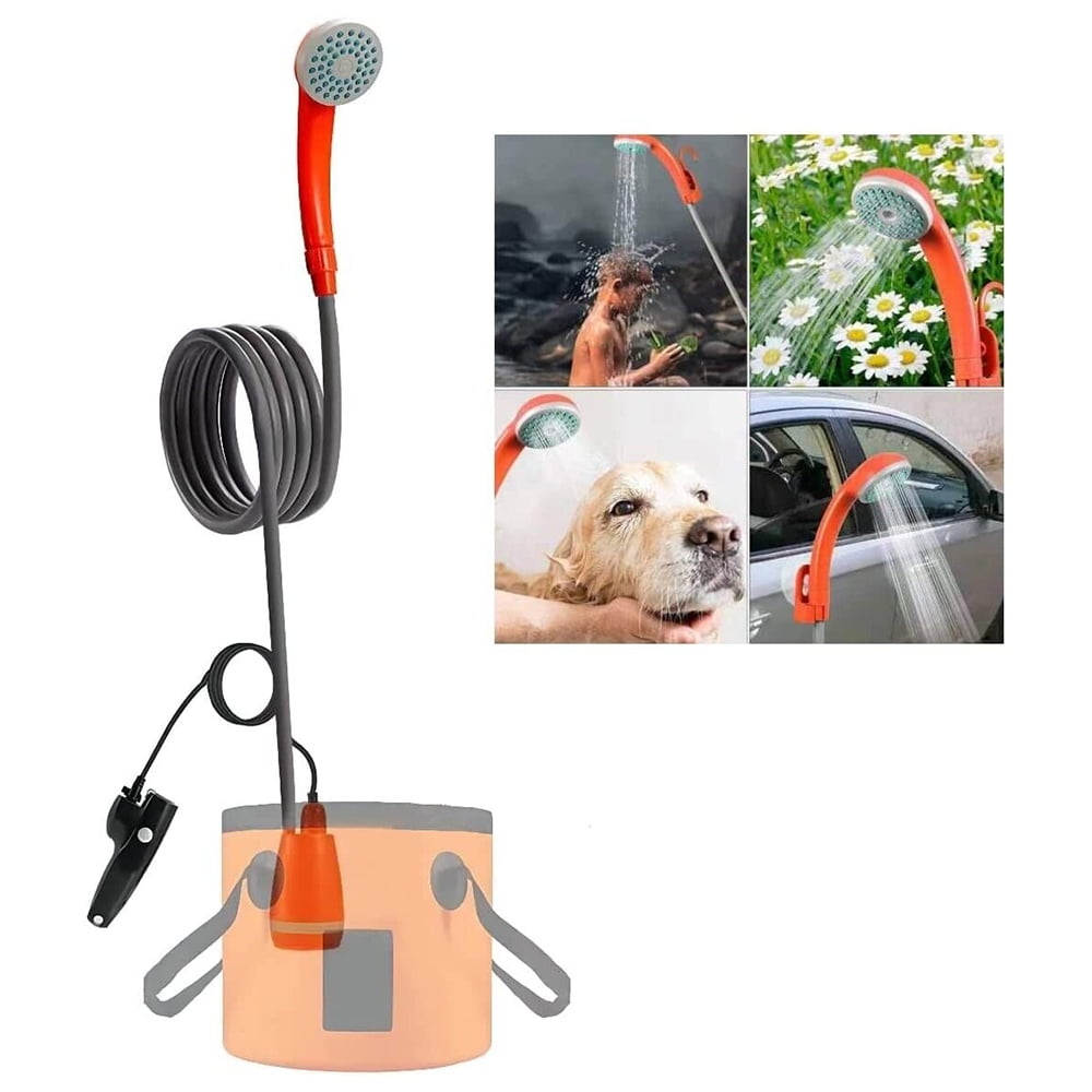 eYotto 6ft Outdoor Camping Portable Shower USB Chargeable Camp Shower Head Orange Hand Held Sprayer