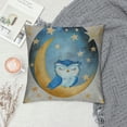 thumbnail image 2 of Moon Throw Pillow Cushion Cover, Owl Dozing on Crescent Moon with Stars Sleep Print, Decorative Square Accent Pillow Case, Earth Yellow Pale Blue, 2 of 5