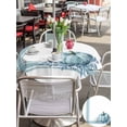 thumbnail image 4 of Outdoor Tablecloth with Umbrella Hole and Zipper, Fall Round Table Cloth 60 Inch Waterproof Tablecloth, Blue Pumpkin Thanksgiving Autumn Stripe Leaf Picnic Table Cover for Patio Camping, 4 of 7