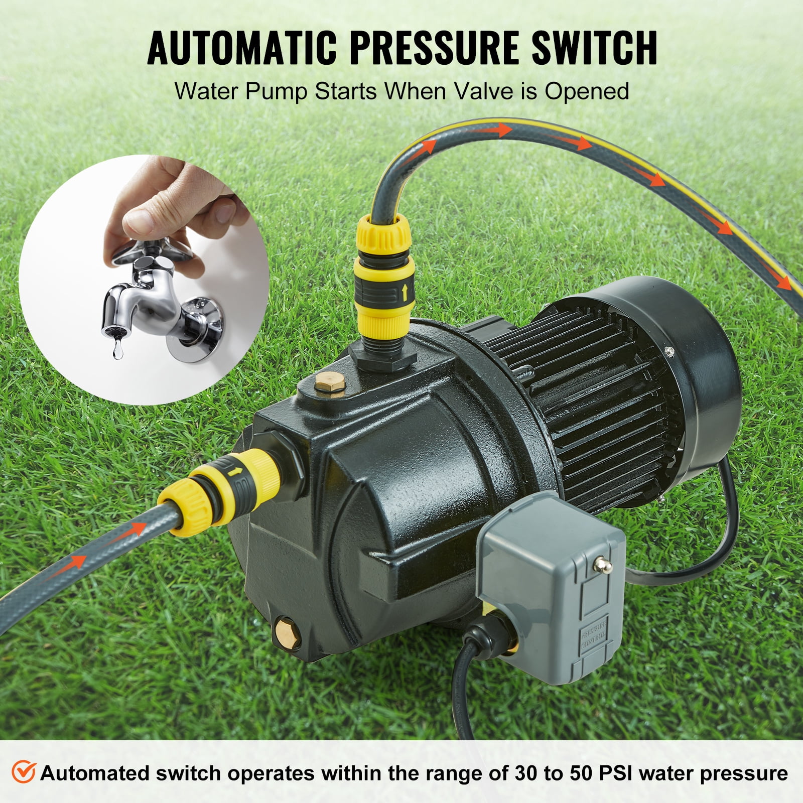 VEVOR 1HP Premium Cast Iron Shallow Well Jet Water Pump, 115 Volt, 17.6 GPM 164 FT Maximum Head Irrigation Water Pump, for Agricultural Garden Irrigation System