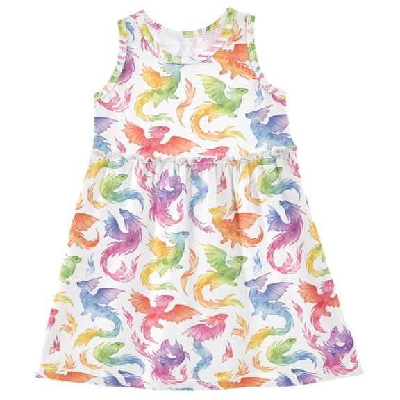 joogoo Girls Sleeveless Dress Dragon Fire Rainbow Stylish Short Sleeve Dresses 4T