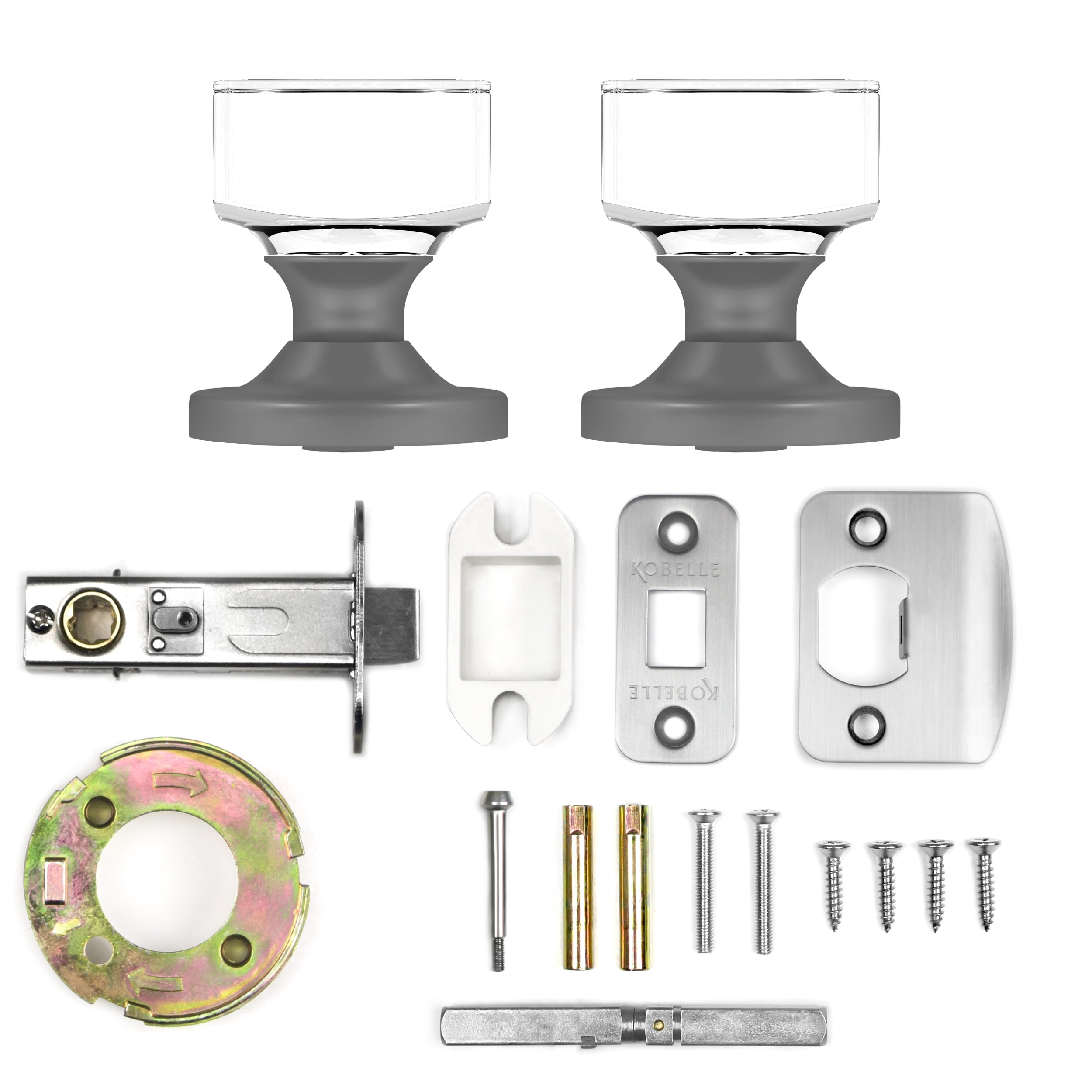 Privacy Square Crystal Door Knobs Dark Grey Round Rosette