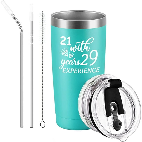50th Birthday Gifts for Women, 21 With 29 Years Experience Insulated Stainless Steel Tumbler Birthday Gifts Anniversary Decoractions for Best Friends Coworker Mom Mother, 20 Oz, Mint