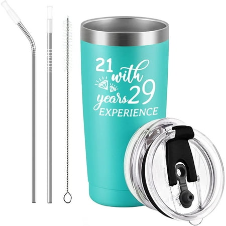 

50th Birthday Gifts for Women 21 With 29 Years Experience Insulated Stainless Steel Tumbler Birthday Gifts Anniversary Decoractions for Best Friends Coworker Mom Mother 20 Oz Mint