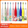 thumbnail image 2 of Cepillo de dientes eléctrico sónico para niños, colorido, con dibujos animados, IPX7, impermeable, ultrasónico, recargable, cepillo de limpieza de cabello suave, 2 of 5