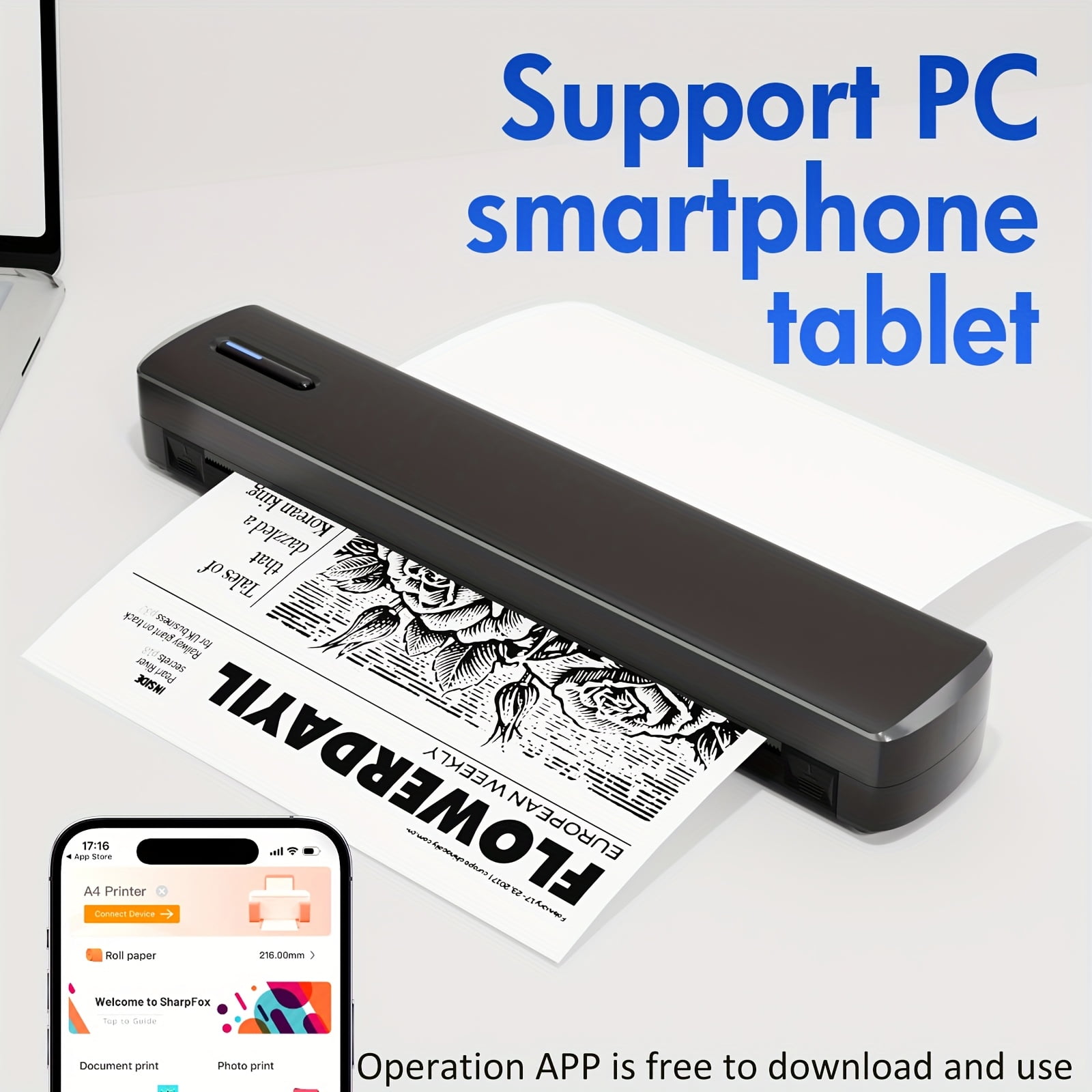 A Wireless Portable Printer That Comes with 10 Sheets of Tattoo Paper And 10 Sheets of Folding Paper, Perfect for Mobile Travel. It Supports Printing Resumes, Music Scores, Test Papers, And Files
