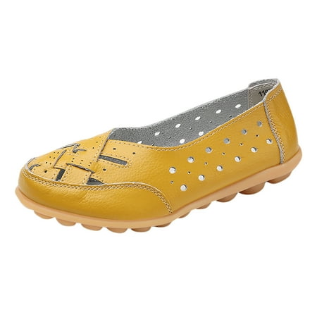 PLLFRLRT Penny Loafers for Women Slip-On Wide Width Loafers Flats Shoes Dressy Comfort Business Work Flats Round Toe Moccasins Loafers Shoes(Yellow 9.5)