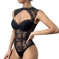 thumbnail image 3 of Gibobby Conjunto Lencería Tanga Y Bralette Body de Camisola Sexy con Cordones y Espalda Abierta con Panel de Malla para Mujer Lencería Sexy de San Valentín Body Encaje(Negro, CH), 3 of 5