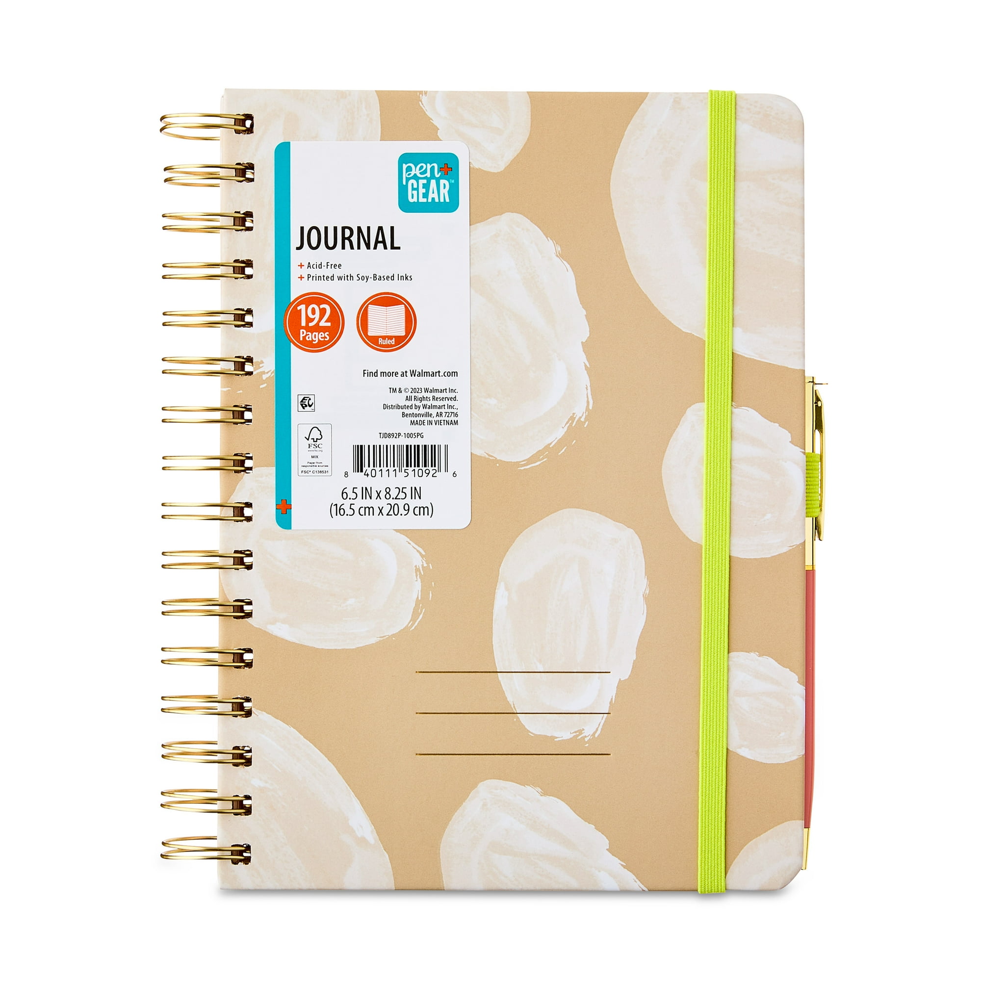 Pen + Gear Twin Wire Bound Journal, Khaki, 6.5 in x 1 in x 8.25 in, 192 Lined Pages, Paper Hard Cover, Pen Included