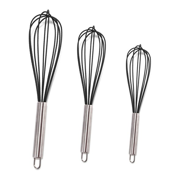 Shenmeida Silicone Whisk, Stainless Steel Wire Whisk Set of 3 -Heat Resistant Kitchen Whisks for Non-stick Cookware, Balloon Egg Beater Perfect for Blending, Whisking, Beating