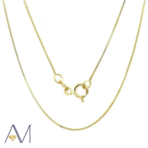 14k Yellow Gold 0.45mm Box Chain Necklace, 16” to 24”, with Spring Clasp,  for Women, Girls, Unisex, (Giftbox Included)