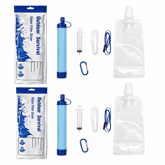 Personal Water Filter Straw Kit, Portable Outdoor Freshwater Filtration Straw with Water Bag, Cleaning Syringe, Extension Tube & Carabiner for Camping, Hiking, Backpacking, Travel and Emergency Prep