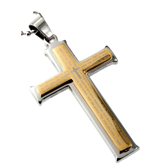 R.H. Jewelry Stainless Steel The Lord's Prayer 1662 Anglican Version Cross Pendant