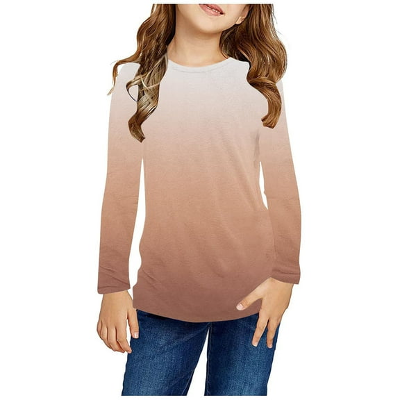 HOMADLES Long Sleeve Shirts for Teen Girls Gradient Round Neck Solid Lightweight Casual Outdoor, Fashion Tee Brown 11 T