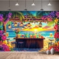 thumbnail image 3 of 7x5ft Summer Hawaiian Beach Backdrop Tropical Ocean Flower Palm Leaves Bar Fruits Wine Shelf Beer Photography Background for Luau Aloha Party Baby Birthday Decoration Banner Backdrop Photo Booth, 3 of 3