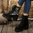 thumbnail image 2 of Xfvqtps Womens Ankle Boots Embroidered Western Fashion Chunky Heel Booties with Side Zipper Boho Casual Lace up Mid Heel Boots for Women Black, 2 of 9