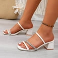 thumbnail image 5 of White Womens Casual Thick Heel Slippers Comfortable Slip Resistant Ankle Strap Diamond Decor Summer Outdoor Indoor Wear Shoes Size 42, 5 of 6