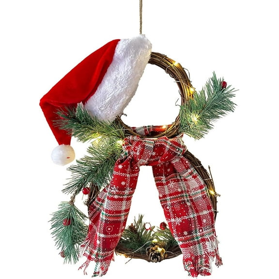 Colourtree 14" Lighted Christmas Snowman Wreath - Indoor/Outdoor Decor with Red Berries & Pine Needles | Holiday Door, Mantle & Table Decoration