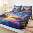 thumbnail image 3 of Manfei Multicolor Aurora Queen Sheet Sets,Galaxy Starry Sky Flat Sheet,Orange Sunset Queen Fitted Sheet For Men Women,Super Cozy Room Decor,4-Piece, 3 of 7