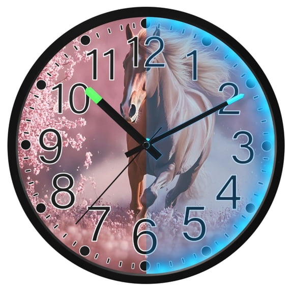 Ryvnso A Running Horse 12 Inch Night Light Wall Clock Silent Battery Operated Luminous Clocks