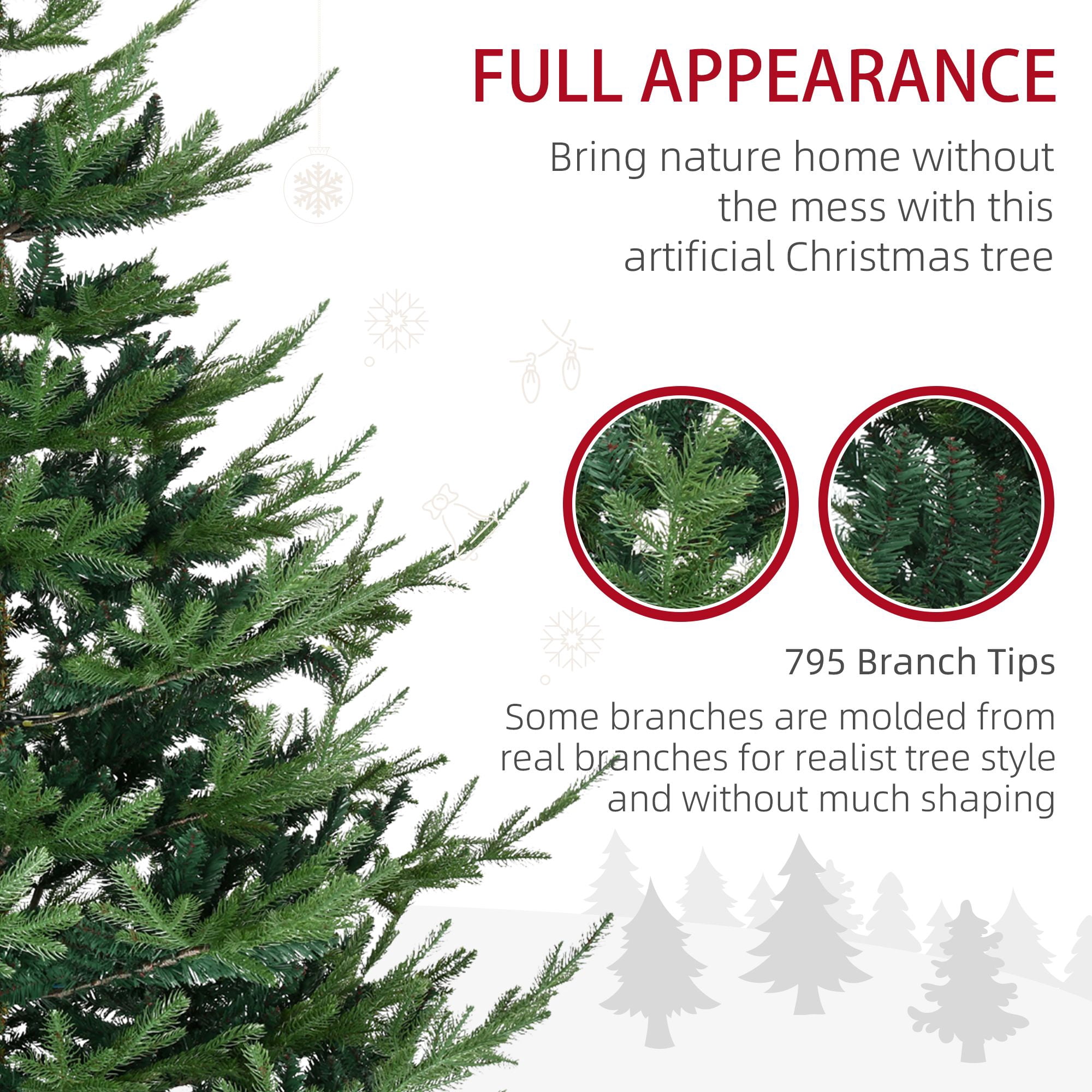 6 ft Artificial Christmas Tree, Nordic Pine Hinged Xmas Tree with 795 Realistic Branches, Wide Steel Base, Auto Open, Green