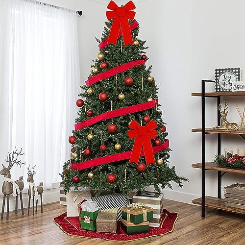 10-Pack Large Velvet Christmas Bows with Glitter Gold Edge for Tree Wreath Fireplace Stair Railing Indoor Outdoor Holiday Decorations