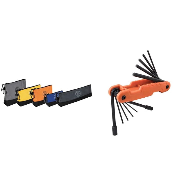 Klein Tools 55569, paquete de 5 bolsas con cierre y juego de llaves hexagonales 70550