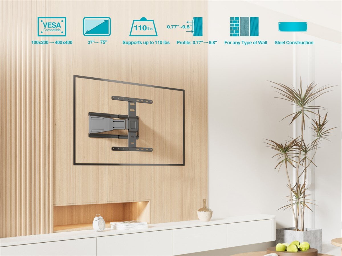 Monoprice Ultra-Slim Full-Motion Articulating TV Wall Mount Bracket For TVs 23in to 42in | Max Weight 66lbs, VESA Pattern