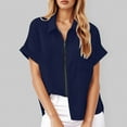 thumbnail image 2 of Xmyrz Casual Tops For Women Turn Down Collar Shirt Short Sleeve Solid Regular Style Zipper Relaxation Blouse Casual Blouses, 2 of 6