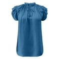 thumbnail image 1 of B91xZ Tops Hauts pour Femmes V Cou Manches Courtes Slim T-shirts Printemps Mode Aller Crop Bleu M, 1 of 4