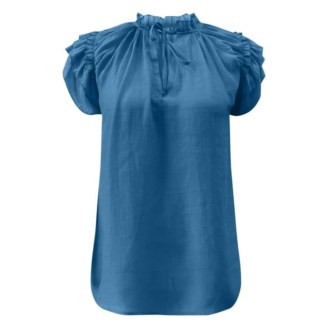 B91xZ Tops Hauts pour Femmes V Cou Manches Courtes Slim T-shirts Printemps Mode Aller Crop Bleu M