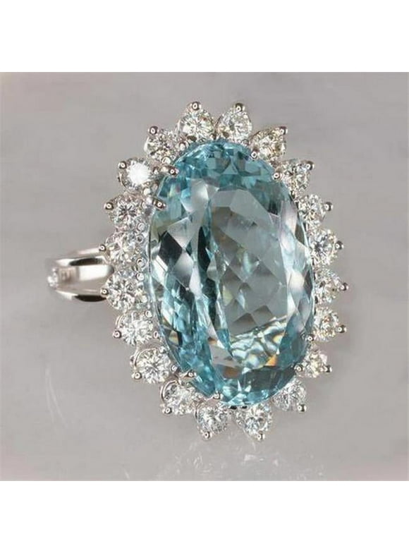Harry Chad Enterprises 61989 14K White Gold Aquamarine with Diamonds 9 CT Engagement Ring, Size 6.5