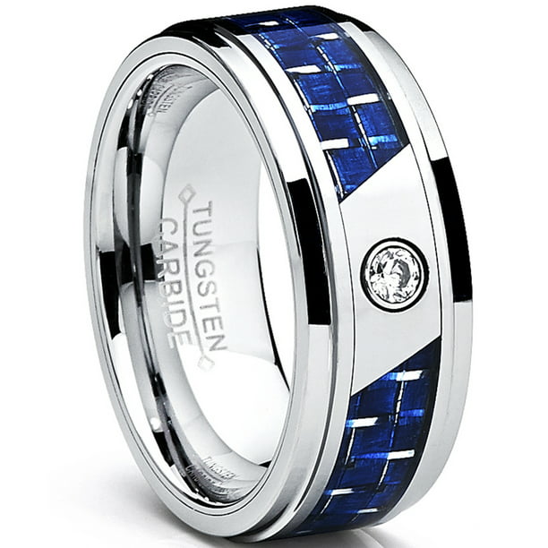 RingWright Co. - 8MM Men's Tungsten Carbide Ring W/ Blue Carbon Fiber ...