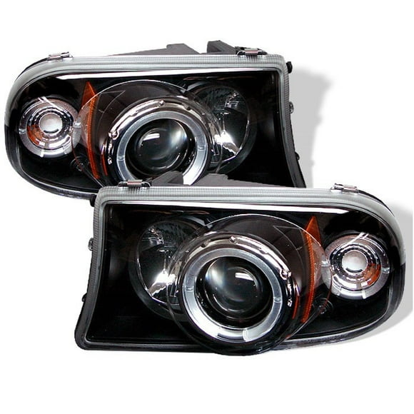 Spyder Automotive Headlight Assembly 5009784 Halogen Bulb; Projector Beam With LED Halo; High H1/Low H1 Clear Bulb; Clear Lens; Black Housing; Set of 2