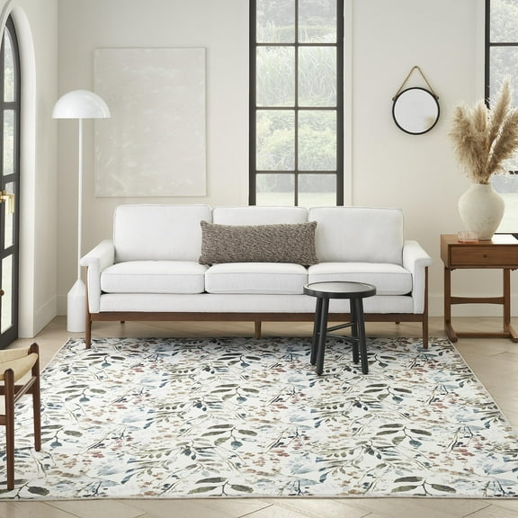 4x8ft Washables Ivory Multicolor Contemporary Indoor Rug