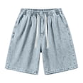 thumbnail image 3 of Havenx Casual Denim Shorts for Men Elastic Waist Drawstring Jean Shorts with Pockets Wide Leg Shorts Classic Summer Baggy Loose Fit Streetwear,Light Blue M, 3 of 7