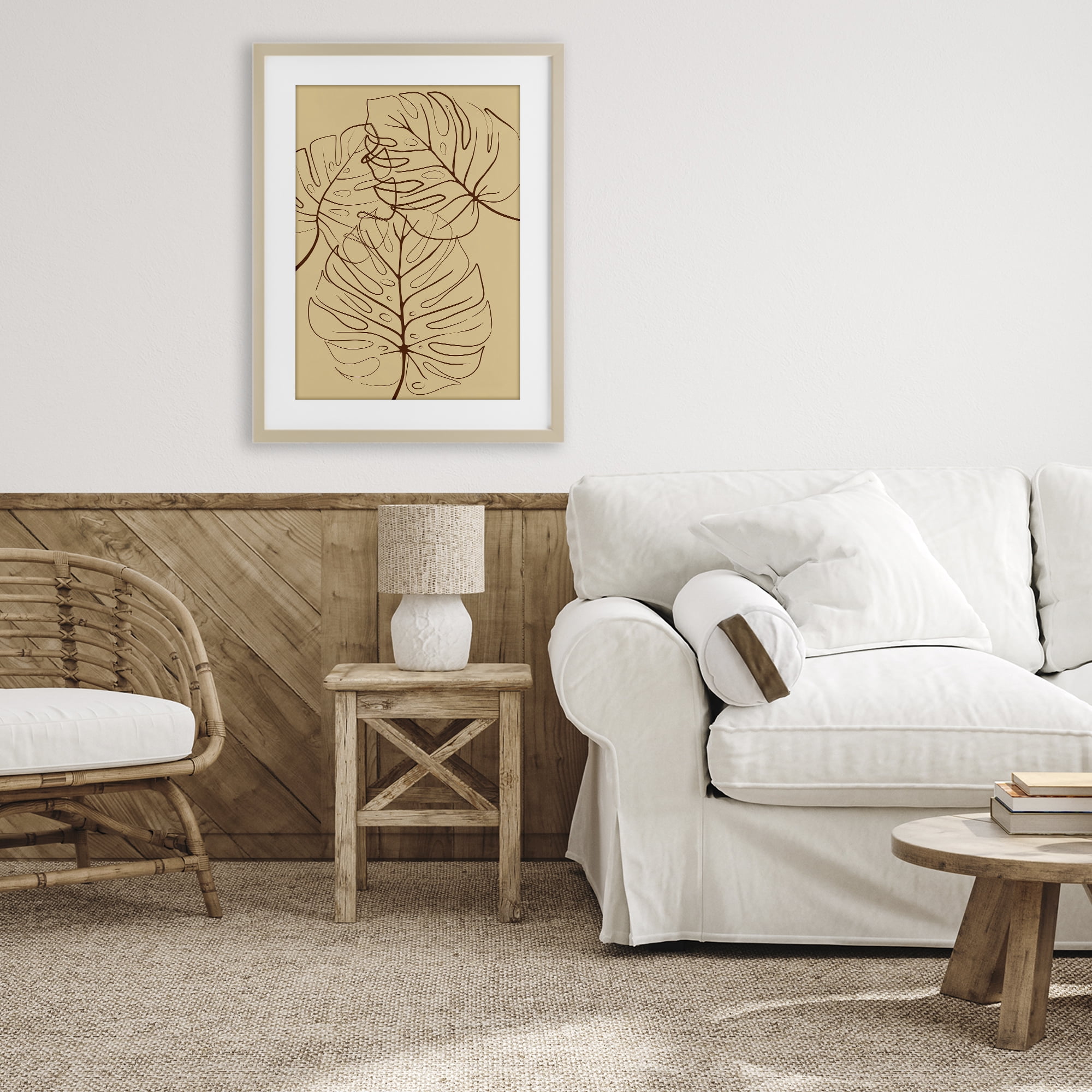 Stupell Industries Autumn Monstera Leaf Contour Birch Framed Print Under Glass, design by Martina Pavlova