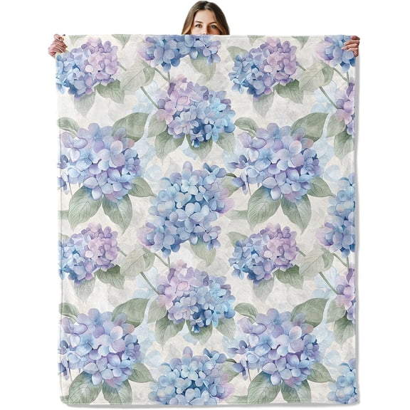 Hydrangea Floral Throw Blanket, Soft Flannel Fleece Blanket30x40 in, Cozy Lightweight Blanket for Couch Bed Sofa LivingRoom Home Decor Gift