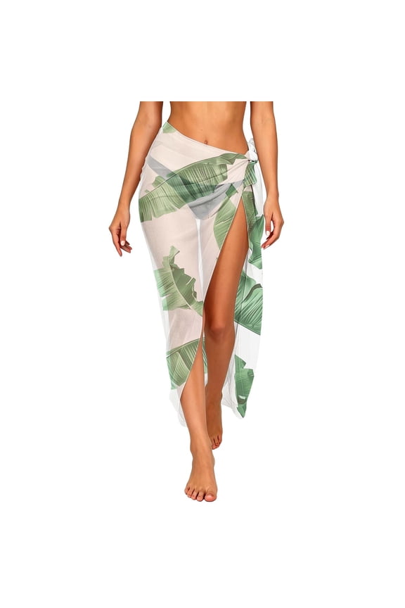 Beach Cover Up Womens Sarong Pareo Wraps Bikini Chiffon Swimsuit Swimwear Coverups Vacation Hawaiian Outfits, Green|Leaves