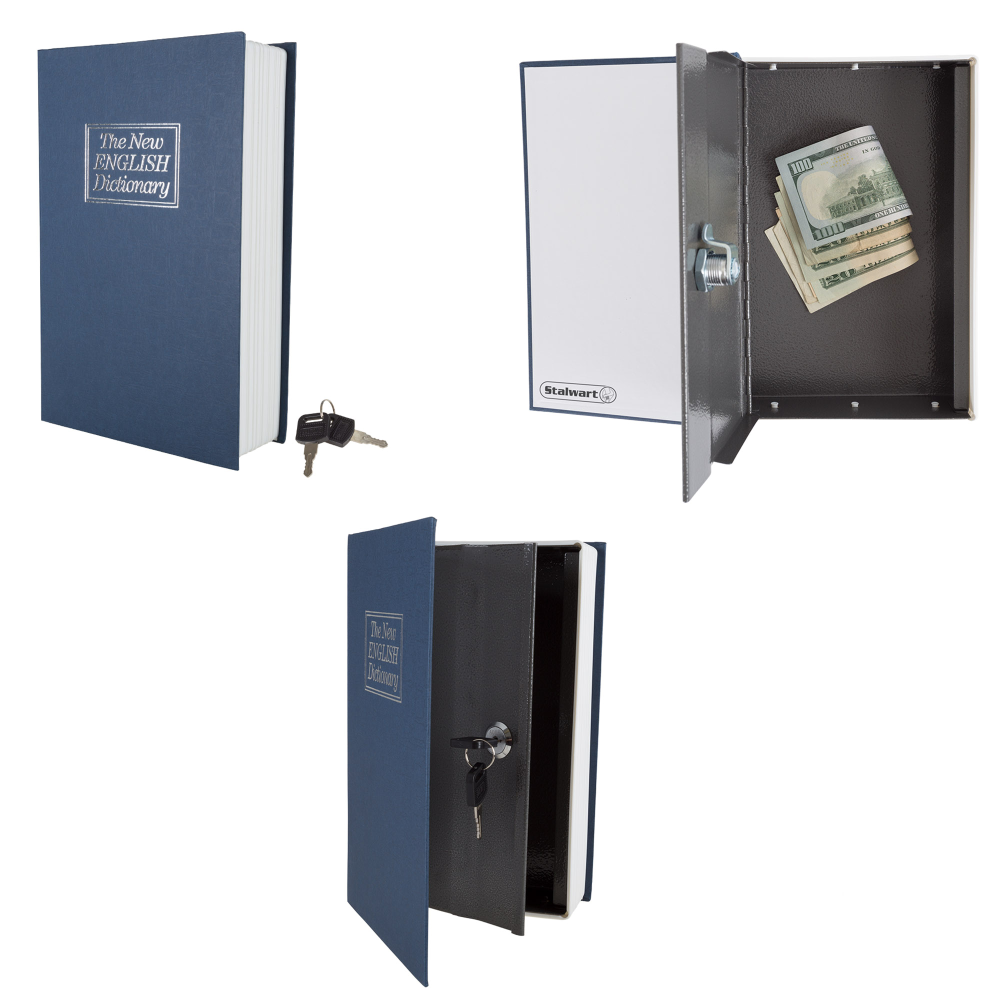 STALWART Diversion Metal Book Safe with Lock and 2 Keys – Portable New English Dictionary Faux Book Lock Box Safe for Cash, Jewelry, Passport and Other Valuables (Blue) - image 3 of 5