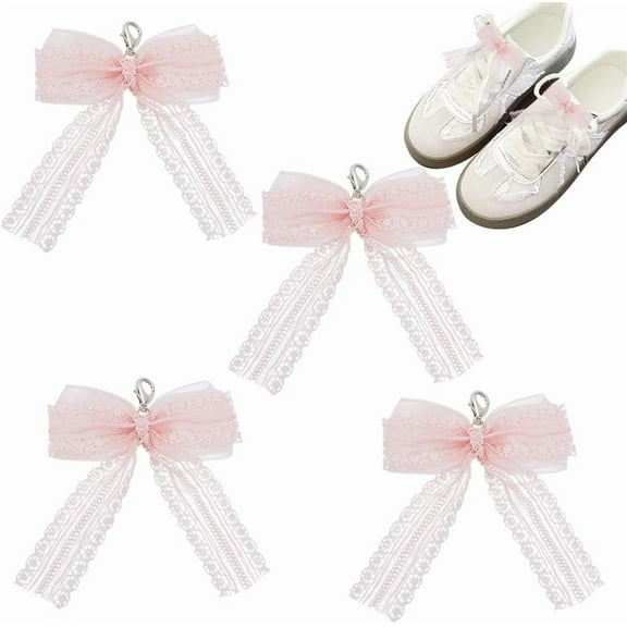 Bowknot Shoe Charms for Sneakers Lace Shoe Charms Beige Shoe Decoration Charms with Clasp for Women DIY Casual Shoe Lace Charms Accessories Pink