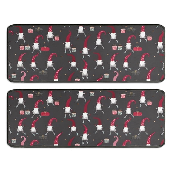 Kitchen Rugs Sets Of 2,Dark Gray Christmas Gnome Pattern Anti Fatigue Kitchen Mat Rugs Non Slip Washable,Decorative Kitchen Floor Mats for Kitchen,Sink,Laundry,17"x47" 17"x47"