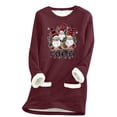 thumbnail image 3 of Feancey Merry Christmas Sweatshirts for Women Winter Fleece Lined Pullover Funny Casual Gnomes Print Crewneck Tops Fuzzy Thermal Loungewear Pajamas Wine XXL, 3 of 4