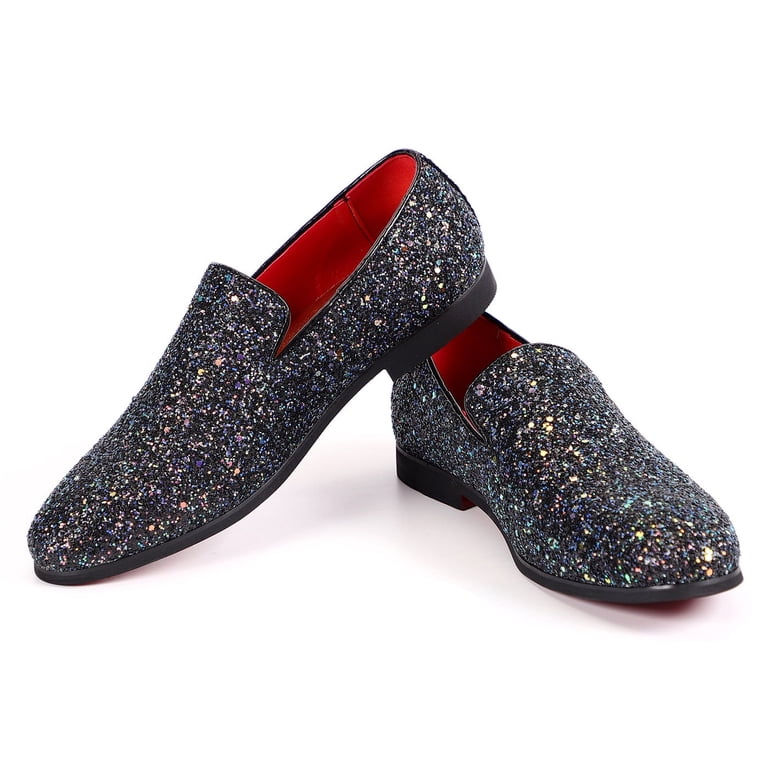 Santimon Men Dress Shoes Glitter Loafers Slip On Casual Wedding Party  Formal Shoes Black 8 US - Walmart.com