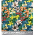 thumbnail image 1 of Soimoi Blue Cotton Duck Fabric Leaves, & Lily Floral Print Sewing Fabric Yard 42 Inch Wide, 1 of 1
