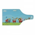 thumbnail image 1 of Cartoon Cutting Board, Cartoon Animal on Train with Birthday Background Sun and Cloud Lion Zebra, Decorative Tempered Glass Cutting and Serving Board, Wine Bottle Shape, Multicolor, by Ambesonne, 1 of 1