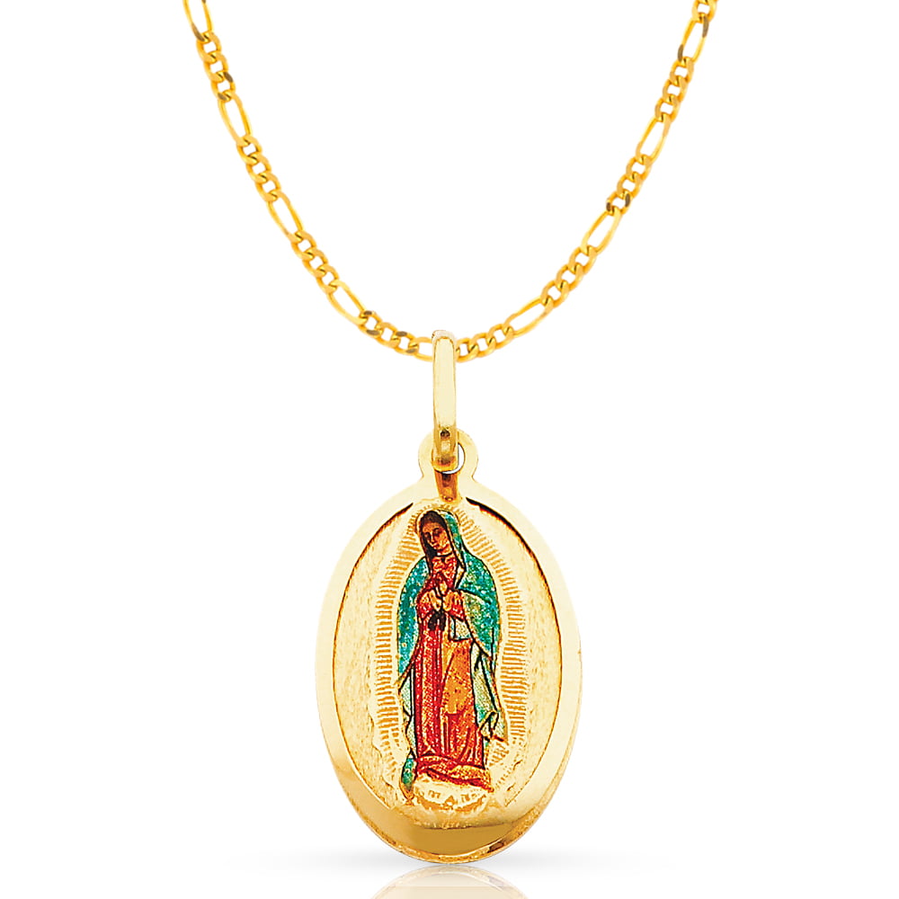 Details about   14K Yellow Gold Guadalupe Enamel Religious Charm Pendant For Necklace Chain 