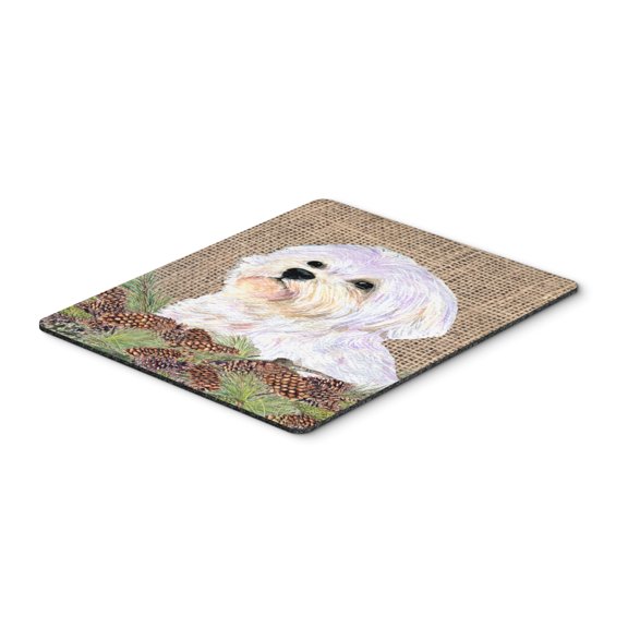 "Maltese on Faux Burlap with Pine Cones Mouse Pad Hot Pad or Trivet"